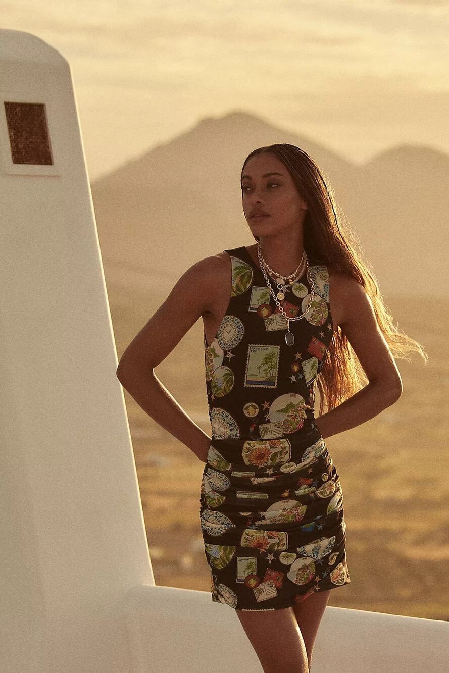 New Anthropologie Farm Rio Trip Souvenir Sleeveless Ruched Tulle Mini Dress XS